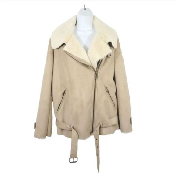 NEW Forever 21 Faux Suede and Fur Lined Aviator Flight Jacket in Camel Size XS - Picture 4 of 14